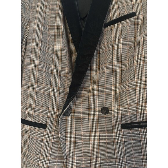 Free People Black & Brown Plaid Double Breasted Blazer in Brown XS Velvet Collar - Picture 5 of 9